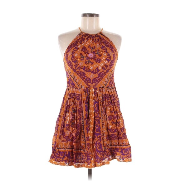 Ecote Dresses & Skirts - Ecote Womens 6 Casual Dress Halt Paisley Orange Boho Short Sleeveless Fit Flare